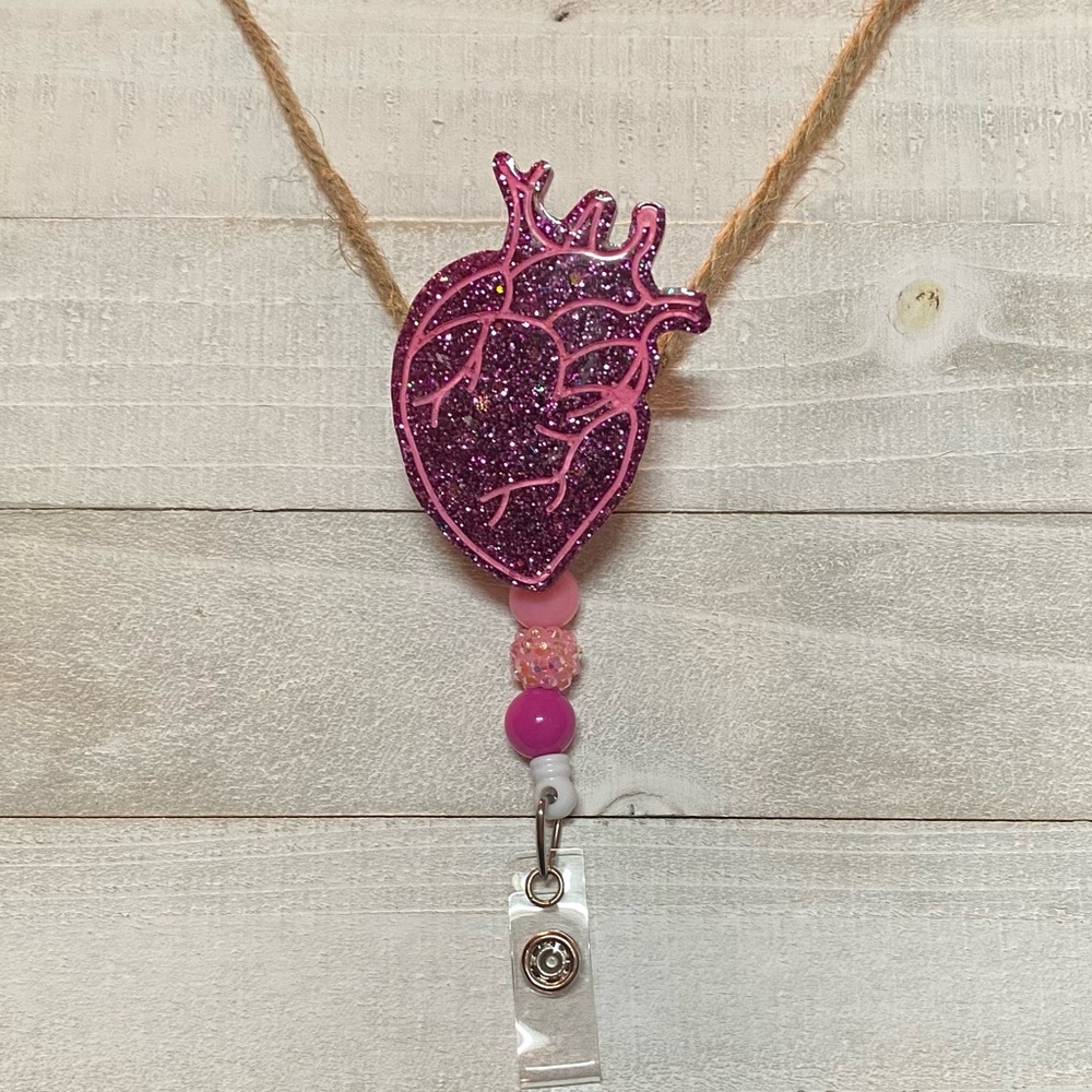 Anatomical Heart Pink Badge Reel